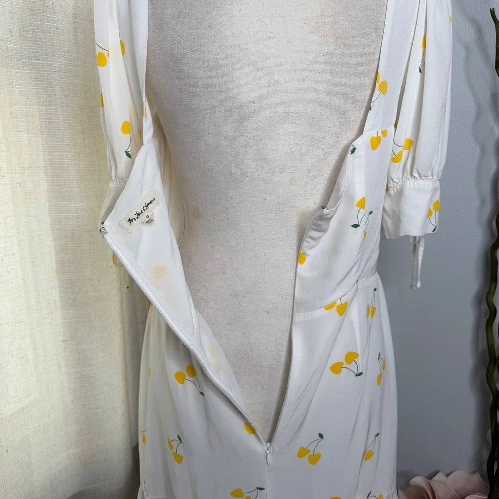 For Love & Lemons Ashland Cherry Print‎ Lace Up Ruffle Mini Dress White Medium